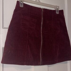 Brandy Melville Maroon/Wine Corduroy Mini Skirt - Front zipper